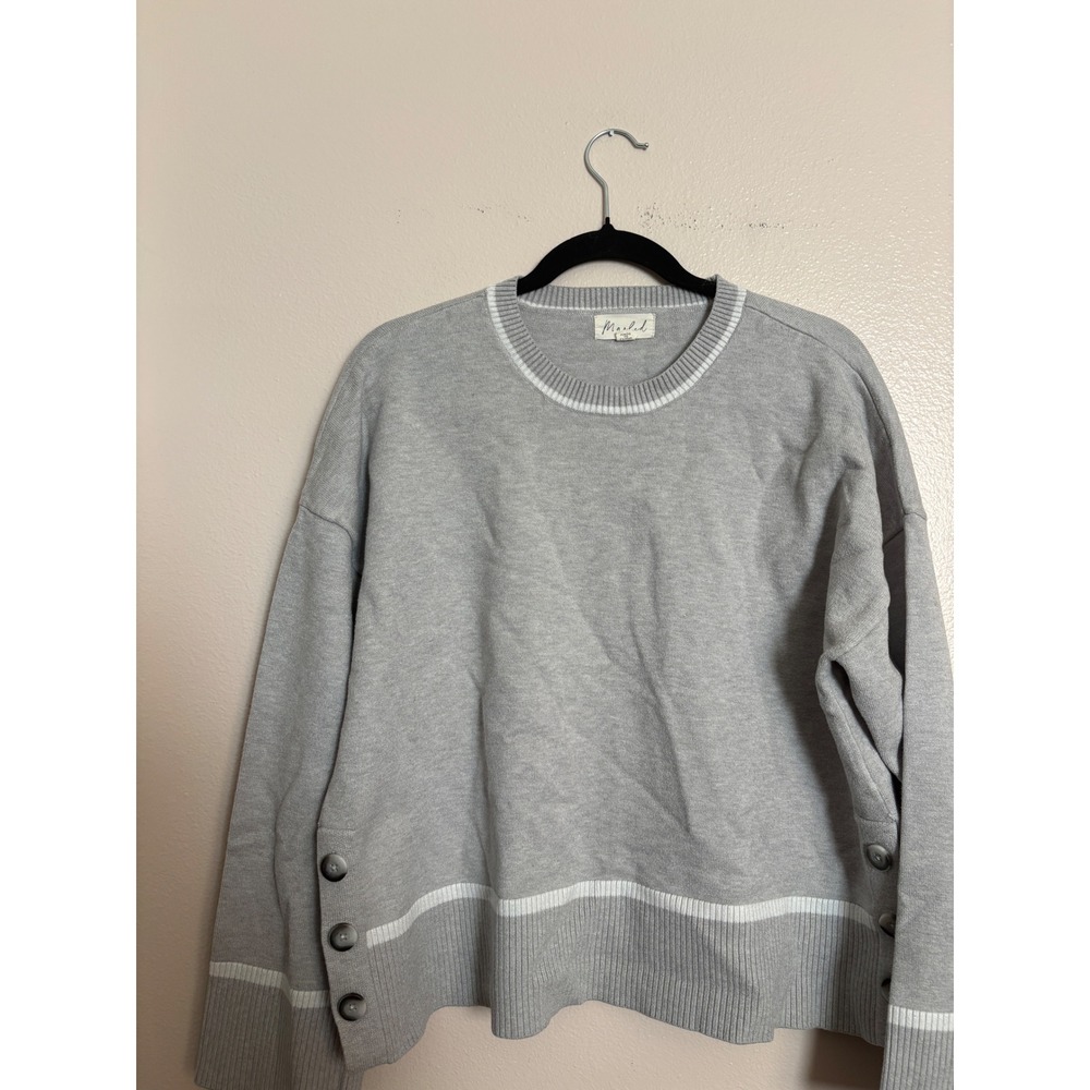 Marled Women's Gray Crewneck Sweater Side Button Detail Size XL Rayon Blend